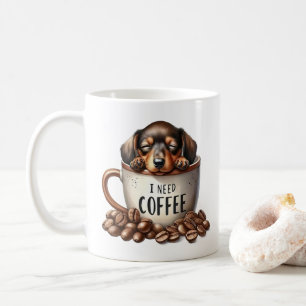 Taza De Café Necesito café - Cachorro en una taza 
