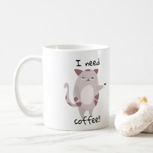 Taza De Café Necesito café   Gato perezoso