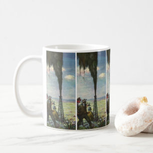 Taza De Café Negocio Antiguo, Pozo de Petróleo que Brota con Tr