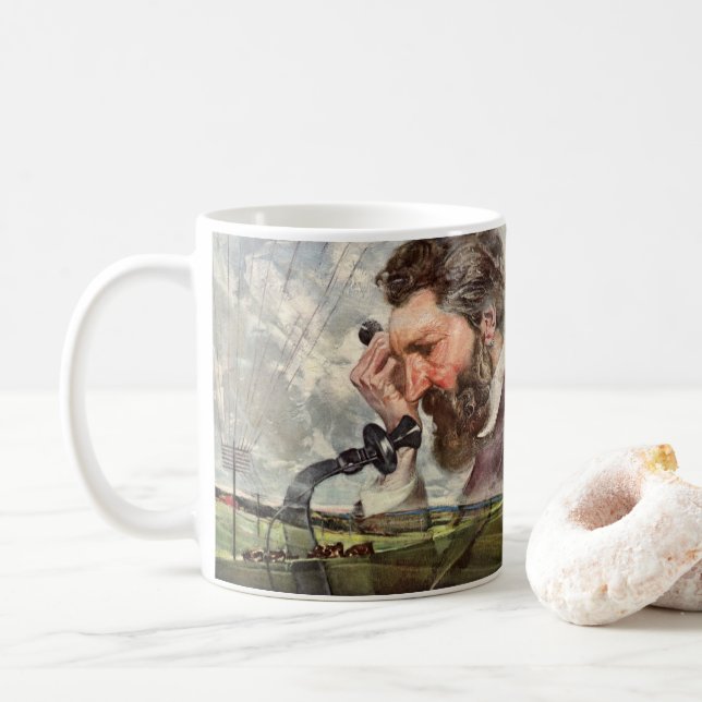 Taza De Café Negocio Antiguo, Teléfono Alexander Graham Bell (Con donut)