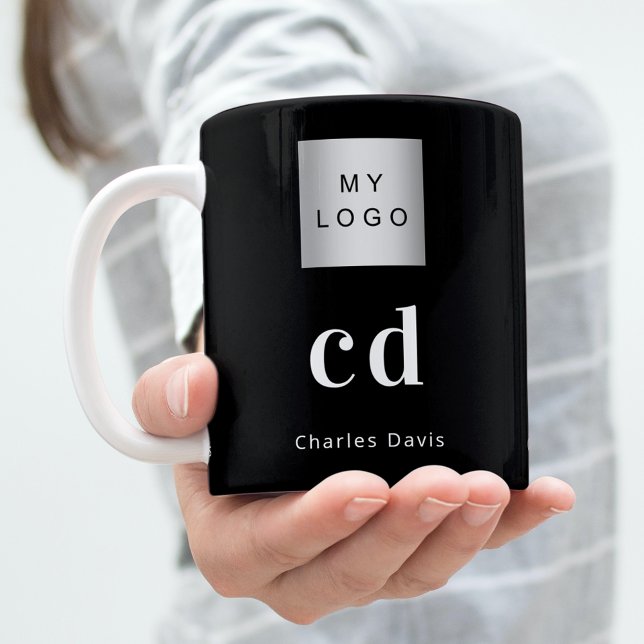 Taza De Café Negocio de nombres de monograma blanco negro (Subido por el creador)