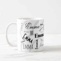 Taza de café negra blanca con nombre personalizado