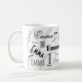 Taza de café negra blanca con nombre personalizado