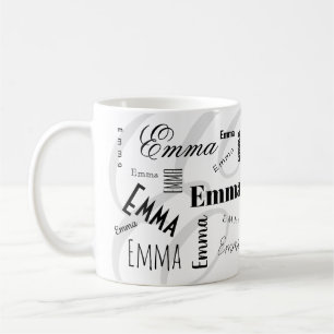 Taza de café negra blanca con nombre personalizado