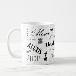 Taza de café negra blanca con nombre personalizado