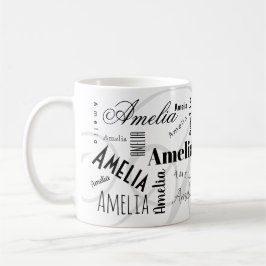 Taza de café negra blanca con nombre personalizado