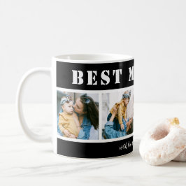 Taza de café negra con 4 fotos la mejor mamá del m
