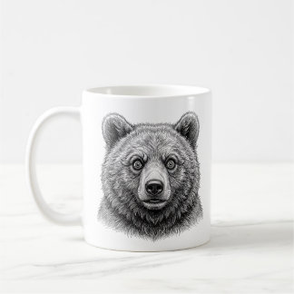 Taza de café negra con cachorro de oso pardo