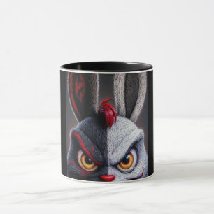 Taza de café negra con cara de monstruo espeluznan