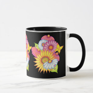 Taza de café negra con girasoles Country