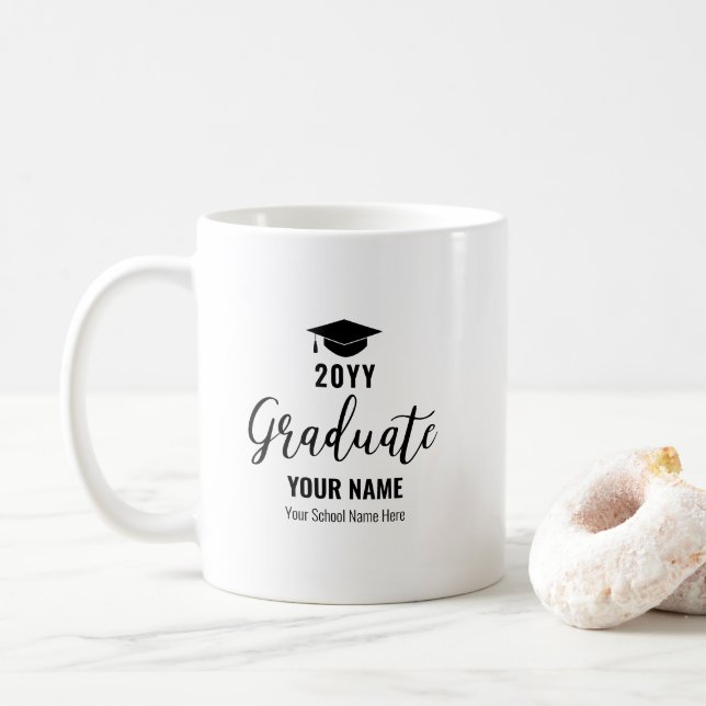 Taza De Café Negra | Mug de regalos de graduación personalizado (Con donut)