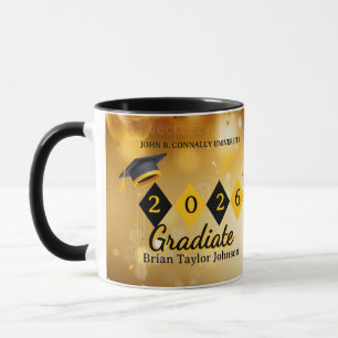 Taza de café negra y dorada personalizada para gra