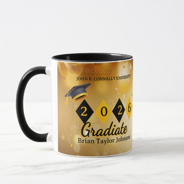 Taza de café negra y dorada personalizada para gra (Izquierda)