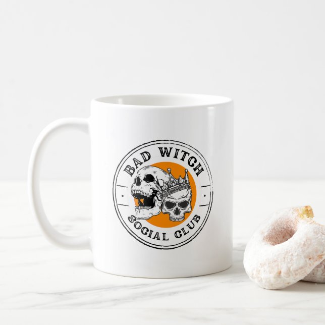 Taza De Café Negra y naranja del club social Bad Witch (Con donut)