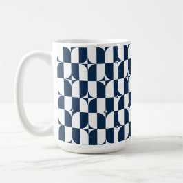Taza De Café Negrita azul y blanco MidCentury Modern Geometric 