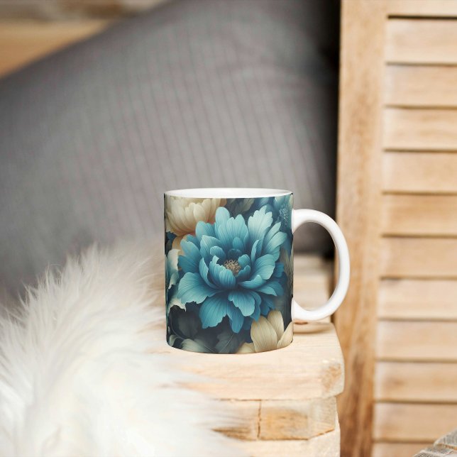 Taza De Café Negrita en azul y deluxe crema florals (Subido por el creador)