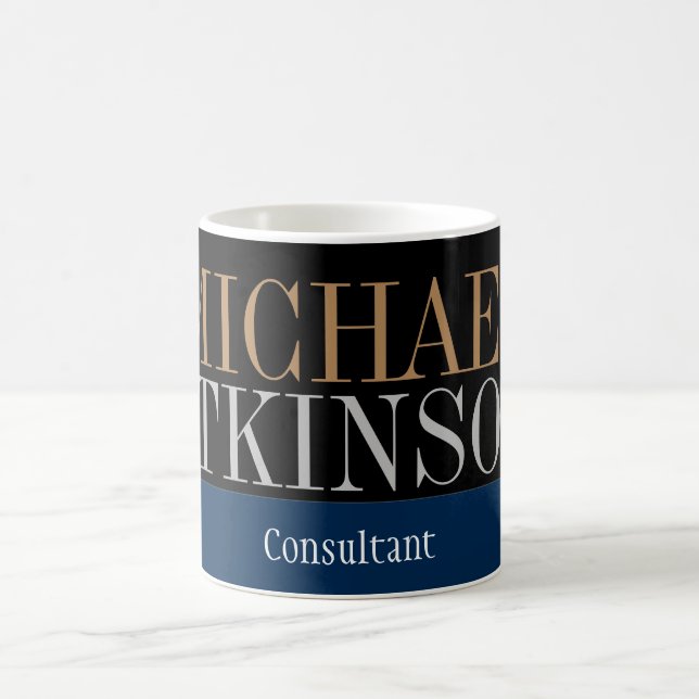 Taza De Café Negro Azul negrita Texto de moda Estilo (Centro)