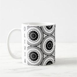 Taza De Café Negro Blanco Resumen Círculo Mandala Patrón Mug