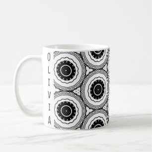 Taza De Café Negro Blanco Resumen Círculo Mandala Patrón Mug