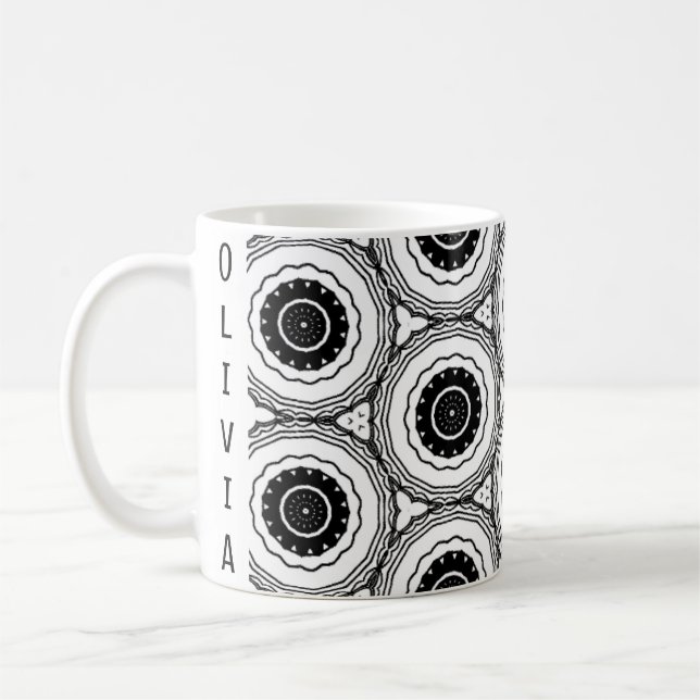 Taza De Café Negro Blanco Resumen Círculo Mandala Patrón Mug (Izquierda)