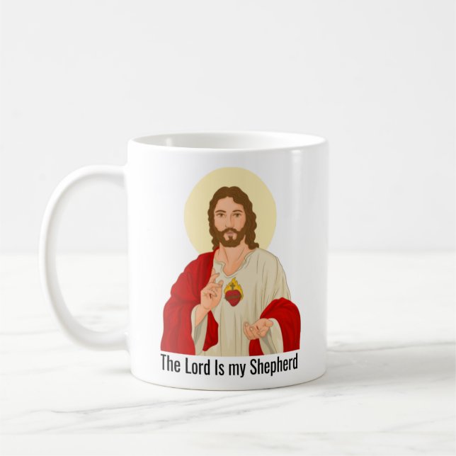 Taza De Café Negro El Señor es mi Pastor Jesús ilustrado (Izquierda)