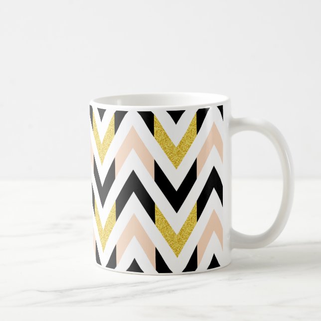 Taza De Café Negro geométrico, oro, chevron rosa y blanco (Derecha)