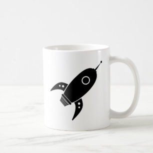 Taza De Café Negro gordo de la nave de Rocket retro
