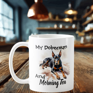 Taza De Café Negro lindo en blanco 'Mi Doberman y té