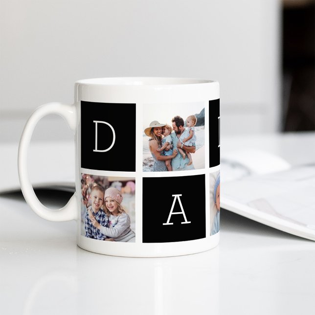 Taza De Café Negro | Personalizado Papi 5 Collage de fotos (Subido por el creador)