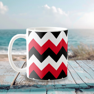Taza De Café Negro Rojo y Zigzag Blanco