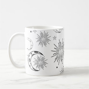 Taza De Café Negro y Blanco Caprichoso Sol Luna y Estrellas