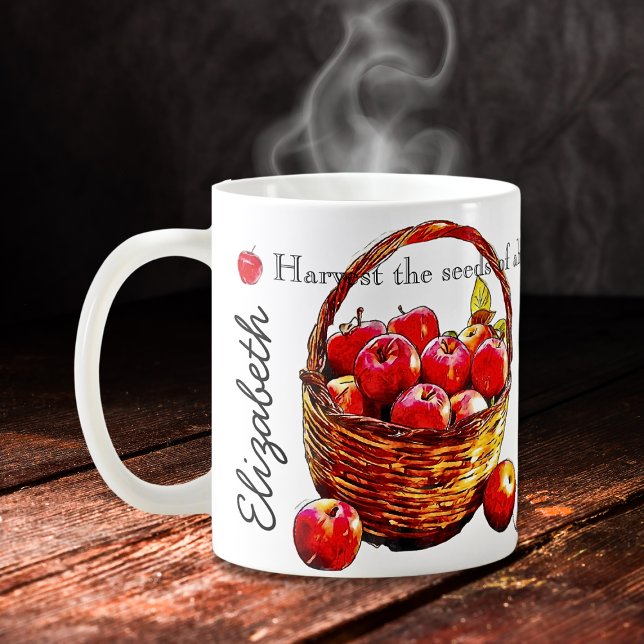 Taza De Café Negro y blanco con manzanas rojas Inspirador Mug (Subido por el creador)