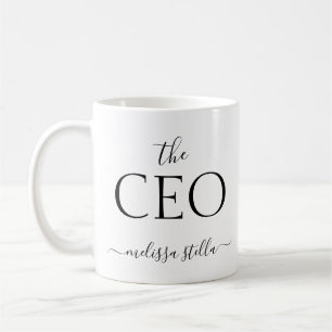 Taza De Café Negro y Blanco Moderno El Nombre del CEO   Regalo 