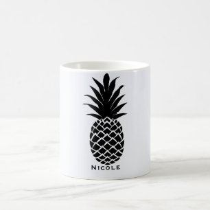 Taza De Café Negro y Blanco Piña Tropical Elegante Chic