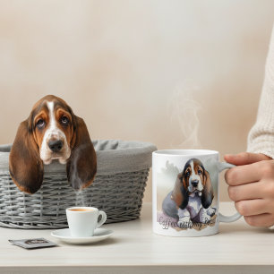 Taza De Café Negro y Marrón '' Cachorro Basset Personalizado