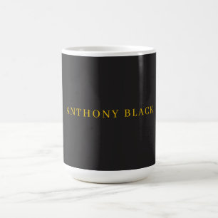 Taza De Café Negro y Oro Minimalista Plano Elegante Nombre Prop