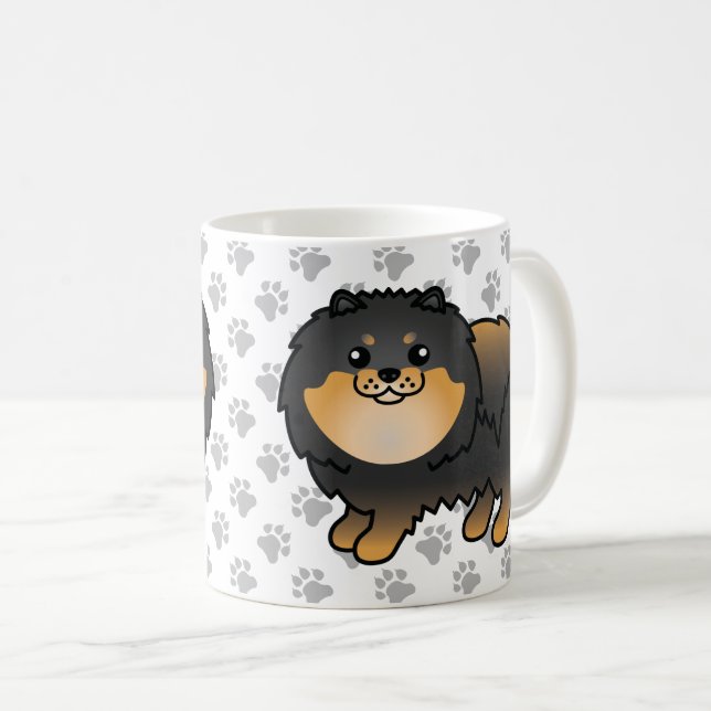 Taza De Café Negro Y Tan Pomeraniano Caricatura Perro y Papas (Anverso derecho)