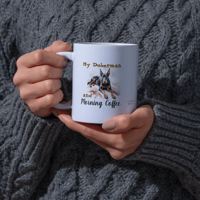 Taza De Café Negros acuarelas/café marrón y DOBERMAN (Subido por el creador)