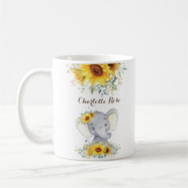 Taza De Café Nena dulce Elephant Boho Acuarela Sunflower