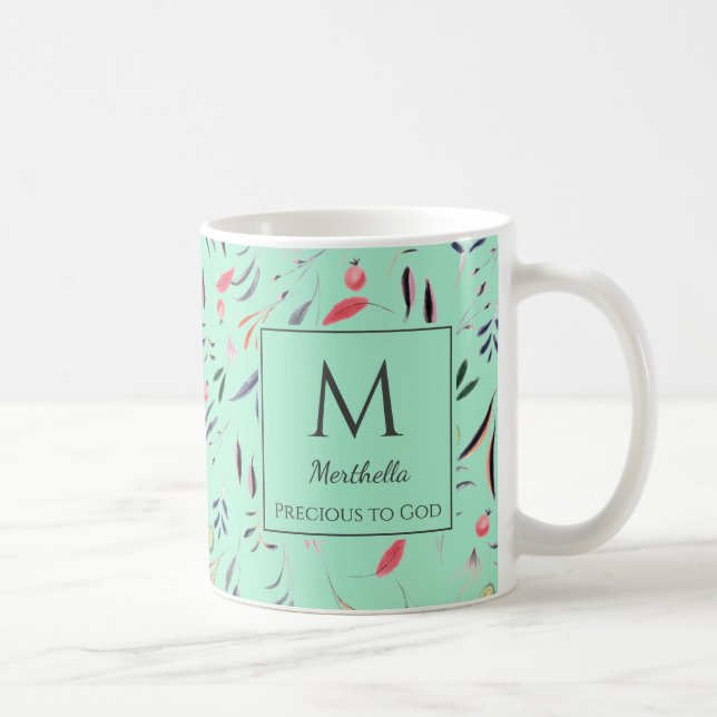Taza De Café Neo Mint Floral MONOGRAM Personalizado PRECIOSO A  (Derecha)