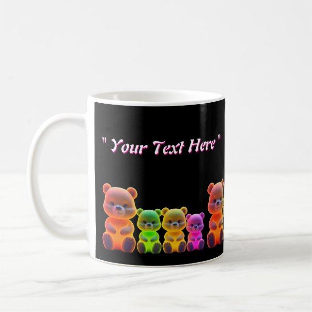 Taza De Café Neon Bear Family Digital Art (Izquierda)
