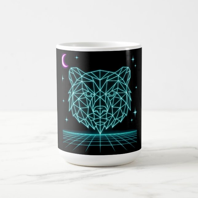 Taza De Café Neon Bear Synthwave - Bestia del Bosque Retro (Centro)