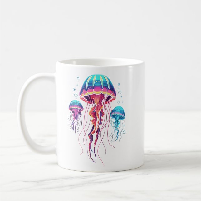 Taza De Café Neon Bioluminescent Jellyfish Trio Aesthetic (Izquierda)
