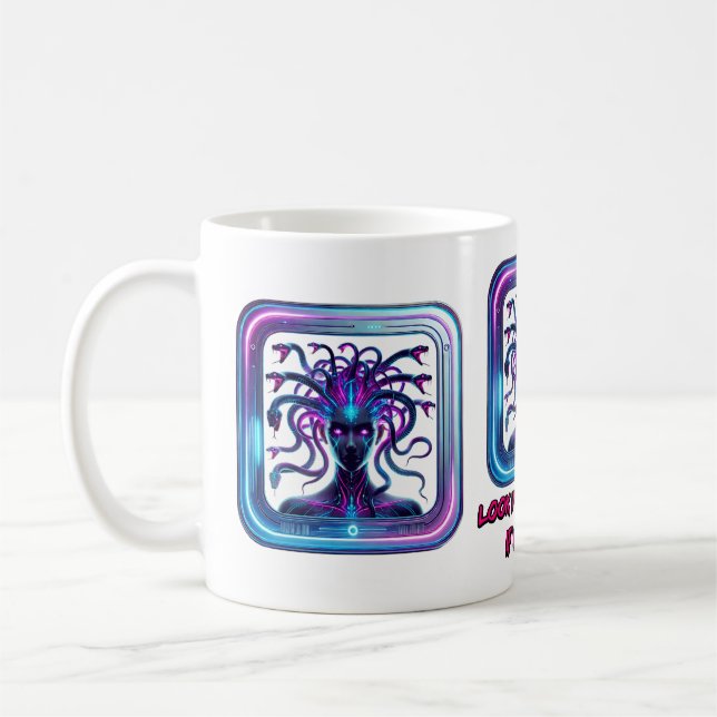 Taza De Café Neon Cyber Medusa - Arte Gorgon futurista (Izquierda)