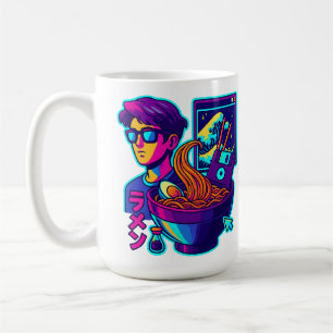 Taza De Café Neon Cyber Ramen - Vaporwave Retro Arte estético