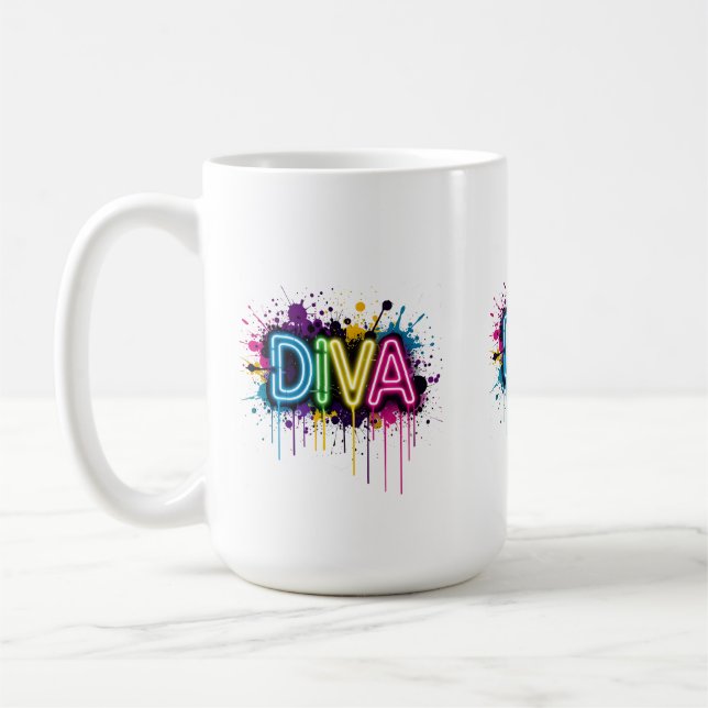 Taza De Café Neon Diva Graffiti Collage with Dripping Paint on  (Izquierda)