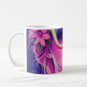Taza De Café Neon Dream Chica con gafas de sol florales