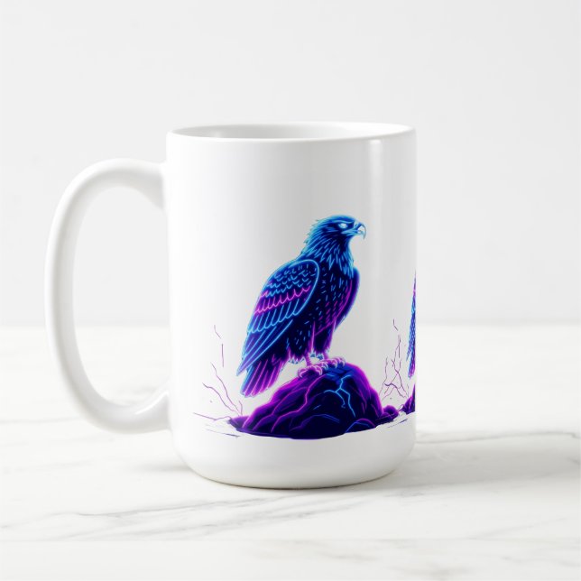 Taza De Café Neon Eagle on Glowing Rock – Cyberpunk Style (Izquierda)