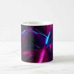Taza De Café Neón Geométrico Abstracto Futurista Ciberpunk