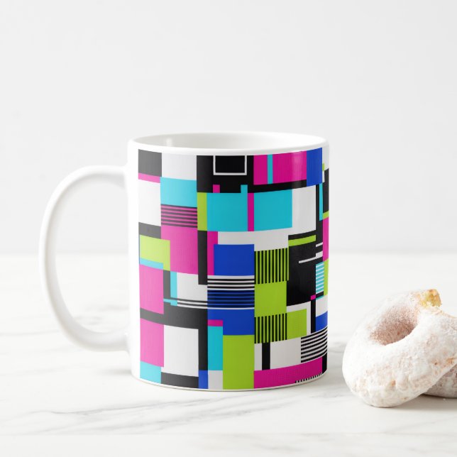 Taza De Café Neon Glitch Geometric Ceramic Coffee Mug (Con donut)